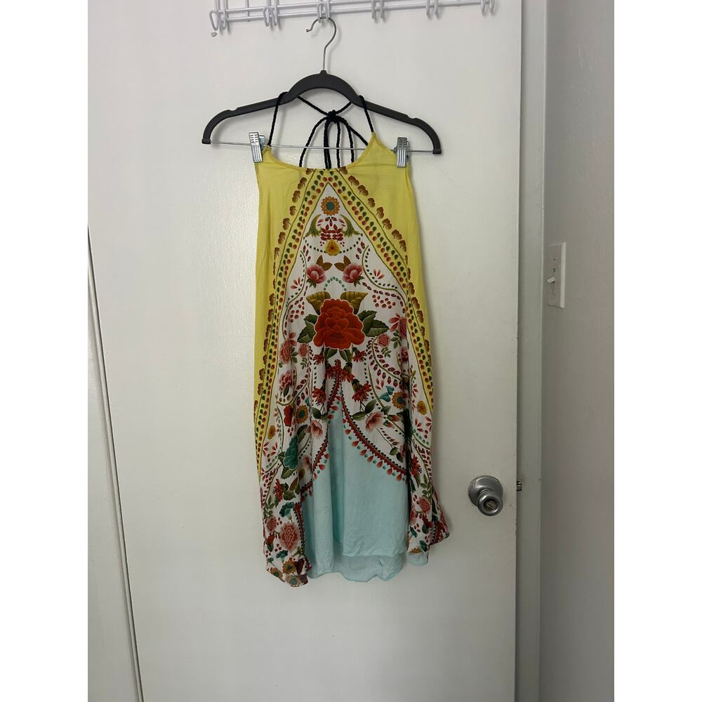 FARM Rio Yellow, Red & Light Blue Floral Halter Midi Dress - Picture 3 of 9